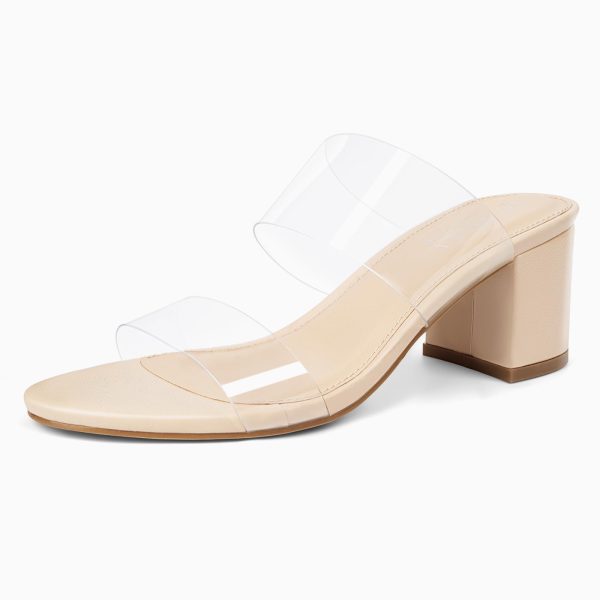 Clear Sandals for Women,Two Clear Strap Women Heels Sandals,Open Toe Low Block Chunky Dress Sandals Pumps Shoes