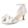 Women's Kitten Heels Bow Low Heel Sandals Open Toe Ankle Strap Party Wedding Dress Shoes