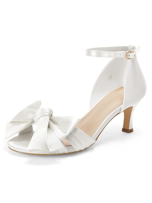 Women's Kitten Heels Bow Low Heel Sandals Open Toe Ankle Strap Party Wedding Dress Shoes