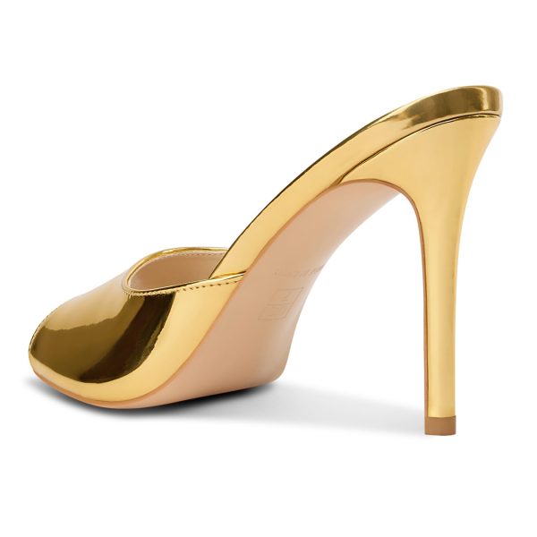 Womens Stiletto High Heel Peep Open Toe Sandals Mules Shoes Slingback Slip-on Prom Party Dress Patent Leather 3.9 Inches Heels