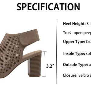 Peep Toe Booties Women, Ankle Booties Skeleton Boots Hook & Loop Strap Mid Block Heel Sandals for Women