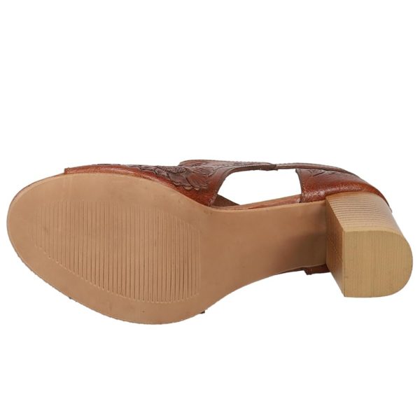 Womens Mika Floral Embossed Closed Back Block Pumps Dress Casual Casual Mid Heel 2-3" - Brown