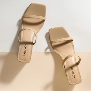 Square Toe Heeled Sandals for Women - Women's Low Block Heels Sandals - 2.25IN Open Toe Ankle Strap Chunky Heels - Slip on