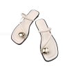 Women's Leather Strappy Flat Metal Toe Ring Sandals Fashionable Square Open Toe Low Block Heel Slip-On Clip Toe Slide Sandals