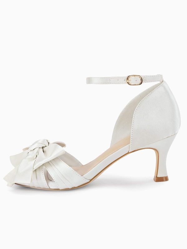 Women's Kitten Heels Bow Low Heel Sandals Open Toe Ankle Strap Party Wedding Dress Shoes