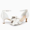 Women's Kitten Heels Bow Low Heel Sandals Open Toe Ankle Strap Party Wedding Dress Shoes