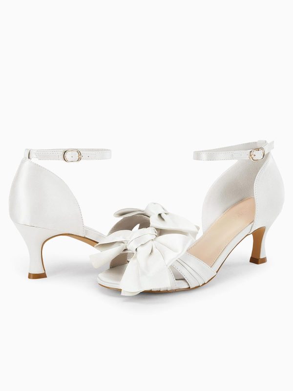 Women's Kitten Heels Bow Low Heel Sandals Open Toe Ankle Strap Party Wedding Dress Shoes