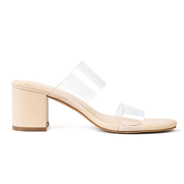 Clear Sandals for Women,Two Clear Strap Women Heels Sandals,Open Toe Low Block Chunky Dress Sandals Pumps Shoes