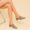 Women’s Knit Closed Pointed Toe Chunky Heel Mules Fashion Mesh Breathable Low Block Heel Pump Sandals Comfortable Slip On Dress