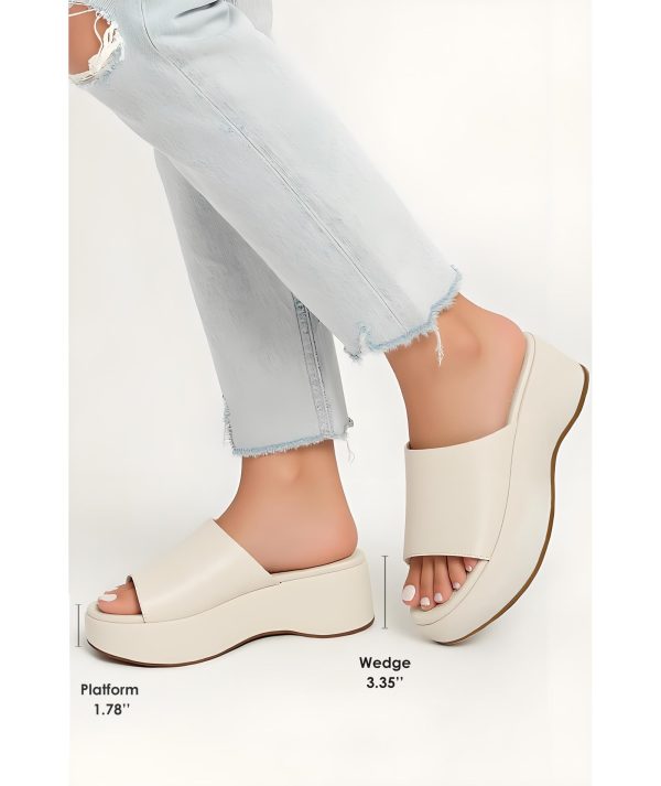 Chunky Platform Sandals for Women 2025 - Open Toe Slip On Summer Sandals, Cream Fashion Women's Wedge Slides Sandals