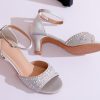 Women's Dressy Rhinestone Low Kitten Heel Ankle Strap Open Toe Sandals Dress Shoes Pump Sandals for Wedding Party Evening