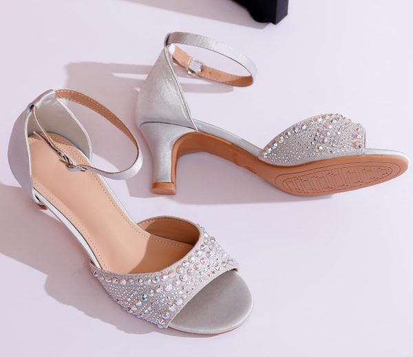 Women's Dressy Rhinestone Low Kitten Heel Ankle Strap Open Toe Sandals Dress Shoes Pump Sandals for Wedding Party Evening