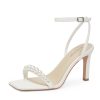 Womens Heels Square Open Toe Strappy High Heels Ankle Strap Heeled Sandals for Women Party Wedding Daily Wear