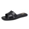 Women's Flat Sandals Dressy Comfortable Slide Sandals Fashion Square Open Toe Slip On Beach Sandals for Summer