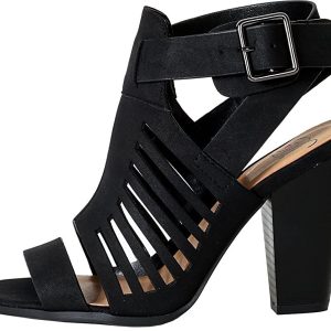 Yummy ~ Gladiator Cutout Stacked Heel Sandal Shoes with Adjustable Ankle Buckle