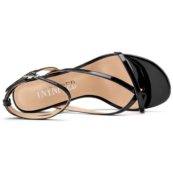Womens Mid Heel Open Toe Strappy Sandals Ankle Strap Buckle Prom Party Dress Patent Leather Summer 2.6 Inches Heels