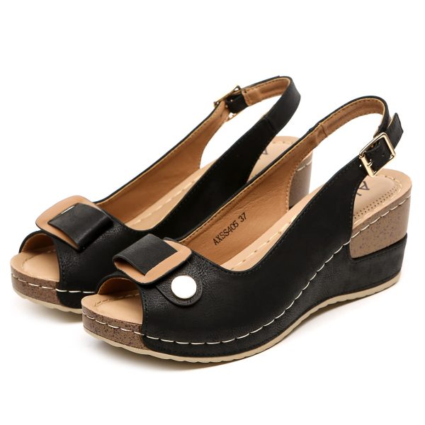 Women's Peep Toe Bow Hollow Out Slingback Platform Wedge Sandals