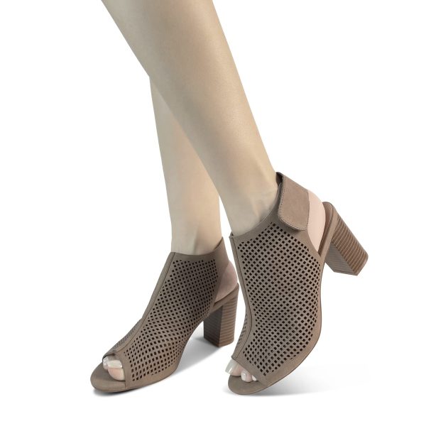 Peep Toe Booties Women, Ankle Booties Skeleton Boots Hook & Loop Strap Mid Block Heel Sandals for Women