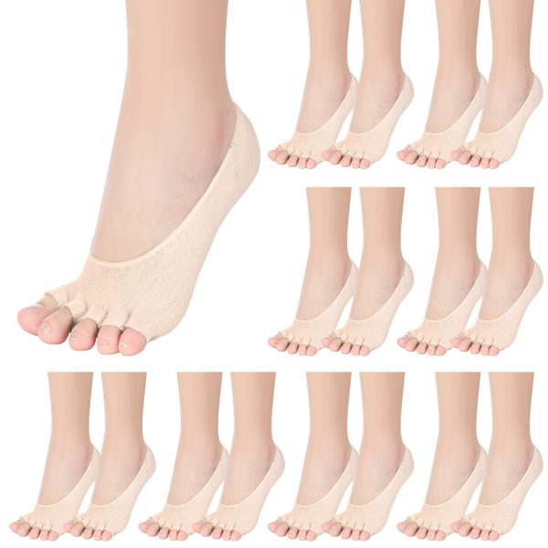 8 Pairs Toe Liner Socks Women Five Toeless Open Toe Sock for Summer Sandal with Nonslip Heel Gripper