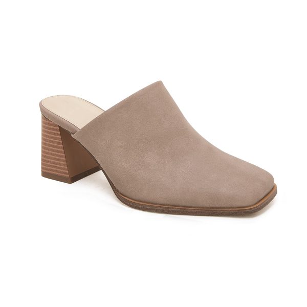 Womens Chunky Stacked Heel Mules Closed Square Toe Heeled Slip on Clogs Casual Backless Loafers Shoes