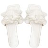 Women's Ruffle Pearl Sandals Square Toe Slip on Slides Summer Slippers