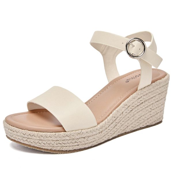 Women's Wide Width Wedge Sandals, Ankle Strap Open Toe Platform Espadrille Wedge Pump Heel Women's Sandals Concise Casual Summer