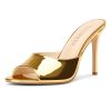 Womens Stiletto High Heel Peep Open Toe Sandals Mules Shoes Slingback Slip-on Prom Party Dress Patent Leather 3.9 Inches Heels