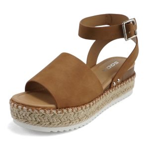 Topic Open Toe Buckle Ankle Strap Espadrilles Flatform Wedge Casual Sandal