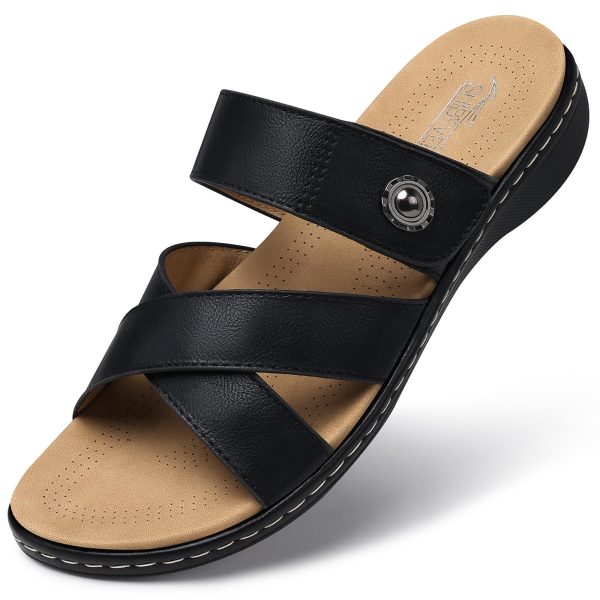 Women Slides Summer Sandals: Arch Support, Comfort Walking, Adjustable Strap, Open Toe Flat Sandals Size 5-11
