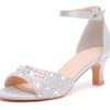 Women's Dressy Rhinestone Low Kitten Heel Ankle Strap Open Toe Sandals Dress Shoes Pump Sandals for Wedding Party Evening