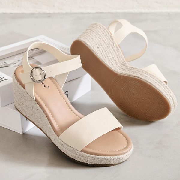 Women's Wide Width Wedge Sandals, Ankle Strap Open Toe Platform Espadrille Wedge Pump Heel Women's Sandals Concise Casual Summer