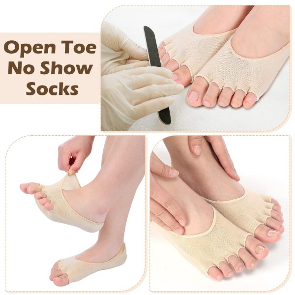 8 Pairs Toe Liner Socks Women Five Toeless Open Toe Sock for Summer Sandal with Nonslip Heel Gripper