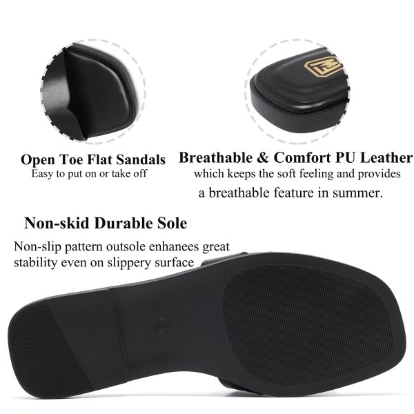 Women's Flat Sandals Dressy Comfortable Slide Sandals Fashion Square Open Toe Slip On Beach Sandals for Summer