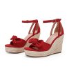 Womens Wedge Platform Sandals Cute Bowknot Open Toe Espadrille High Heels Buckle Ankle Strap Summer Shoes