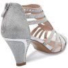 Women's Open Toe Strappy Rhinestone Dress Sandal Low Heel Wedding Shoes White Glitter - adorable, comfortable