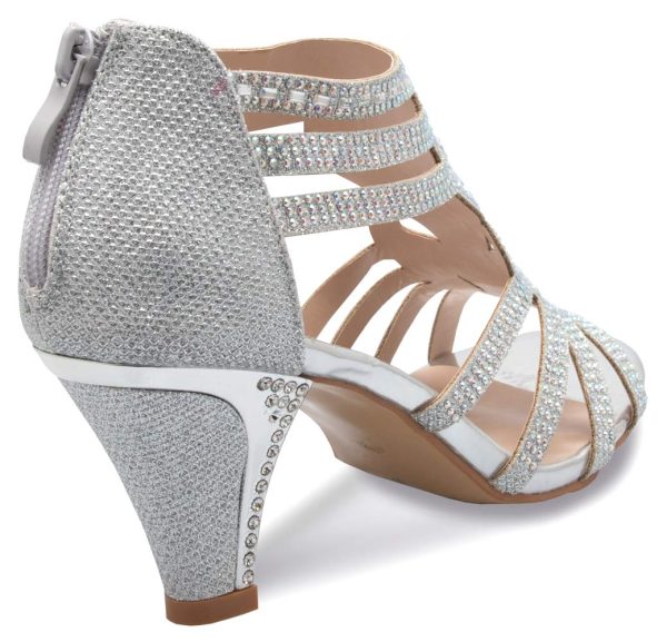 Women's Open Toe Strappy Rhinestone Dress Sandal Low Heel Wedding Shoes White Glitter - adorable, comfortable