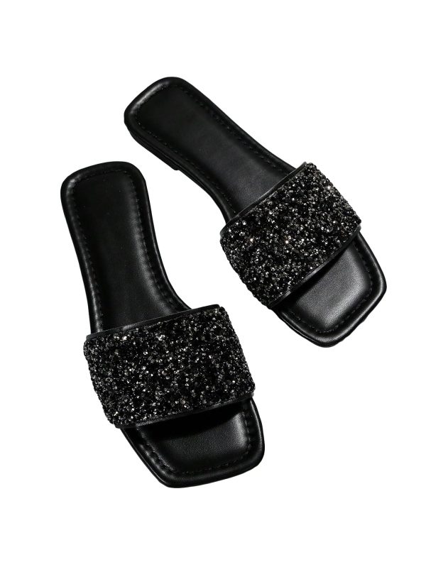 Women's Rhinestone Sandals Glitter Casual Sandal Flats Open Toe Sparkle Slides