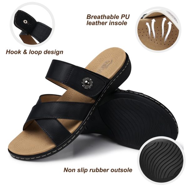 Women Slides Summer Sandals: Arch Support, Comfort Walking, Adjustable Strap, Open Toe Flat Sandals Size 5-11