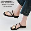 Women's Leather Strappy Flat Metal Toe Ring Sandals Fashionable Square Open Toe Low Block Heel Slip-On Clip Toe Slide Sandals