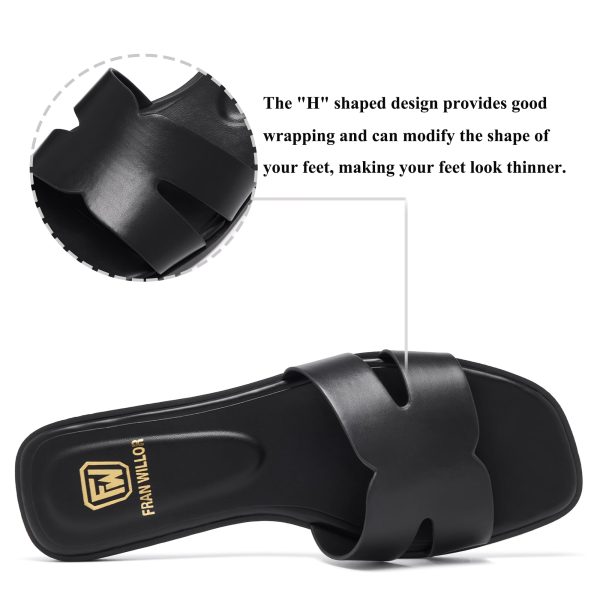 Women's Flat Sandals Dressy Comfortable Slide Sandals Fashion Square Open Toe Slip On Beach Sandals for Summer