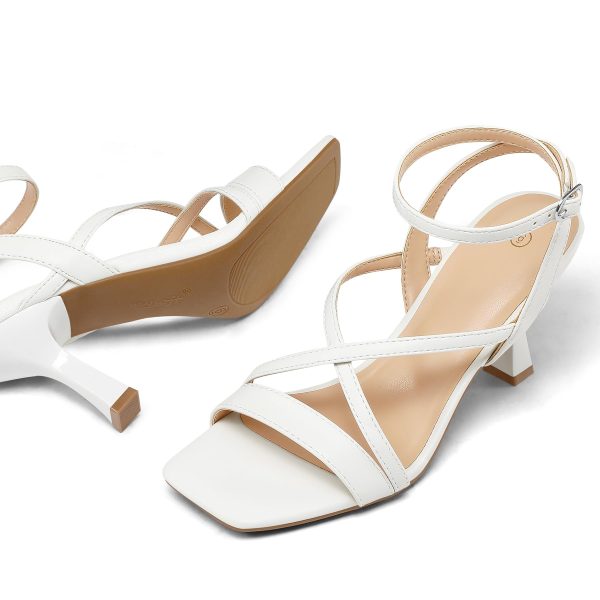 Women's Strappy Stiletto Heels Open Square Toe Ankle Strap Dress Shoes 3 Inch Kitten Heeled Sandals