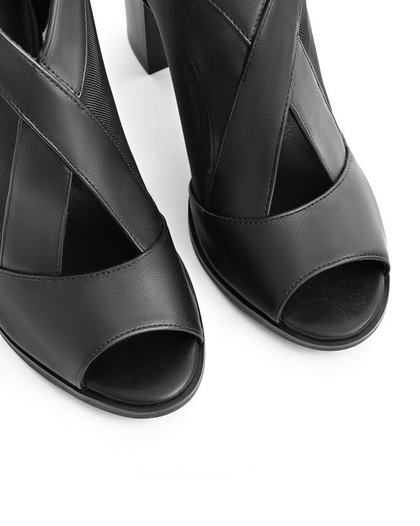 Cut Out Mesh Sandals High Block Heels Peep Toe Summer Ankle Boots