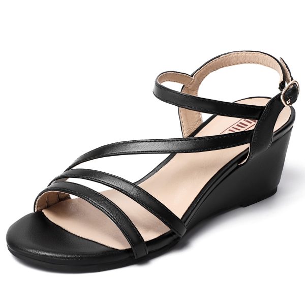 Women's Wedge Heel Sandal Dress Low Strappy 2 Inch Open Toe Wedding Bridal Shoes for Woman Ladies Evening Formal