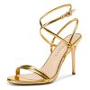 Womens Strappy Lace-up Stiletto High Heel Sandals Open Toe Ankle Strap Slingback Party Sexy Dress Shoes Patent Leather 3.9