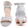 Women's Dressy Rhinestone Low Kitten Heel Ankle Strap Open Toe Sandals Dress Shoes Pump Sandals for Wedding Party Evening