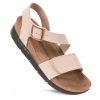 Leather Platform Sandals with Arch Support Comfy Strap with Adjustable Buckle Slingback Open Toe Walking Indoor Outdoor Wedge