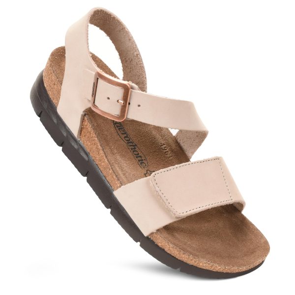 Leather Platform Sandals with Arch Support Comfy Strap with Adjustable Buckle Slingback Open Toe Walking Indoor Outdoor Wedge