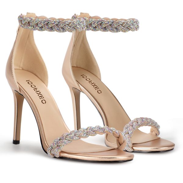 Women's Rhinestone Open Toe Stiletto Heeled Sandals Elegant Ankle Strap Wedding High Heels Sexy Dressy Shoes