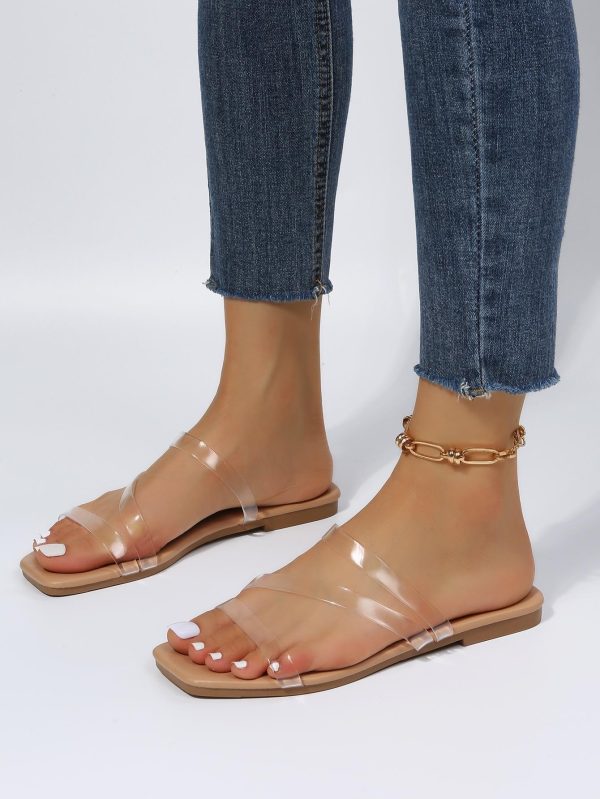 Women's Clear Sandals Strappy Jelly Flat Slides Dressy Open Toe Cute Vacation Beach Shoes 2025