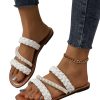 Women's Pearls Braided Flat Sandals Open Toe Slip On Beach Slides